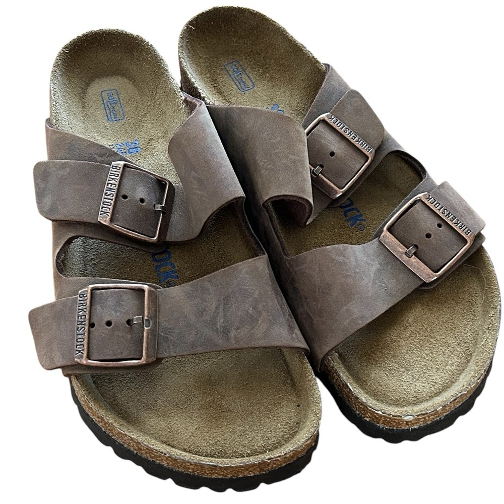 Birkenstock Arizona Mocha Dark Brown Leather/Suede 2 Strap Sandal NWOB size 8/38